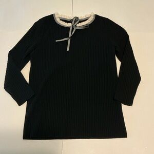 Talbots Black and White 3/4 Sleeve Tie Front Blouse